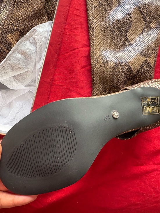 Snake-Print Open-Toe Knee-High Heeled Boots - Brown - Picture 3 of 4